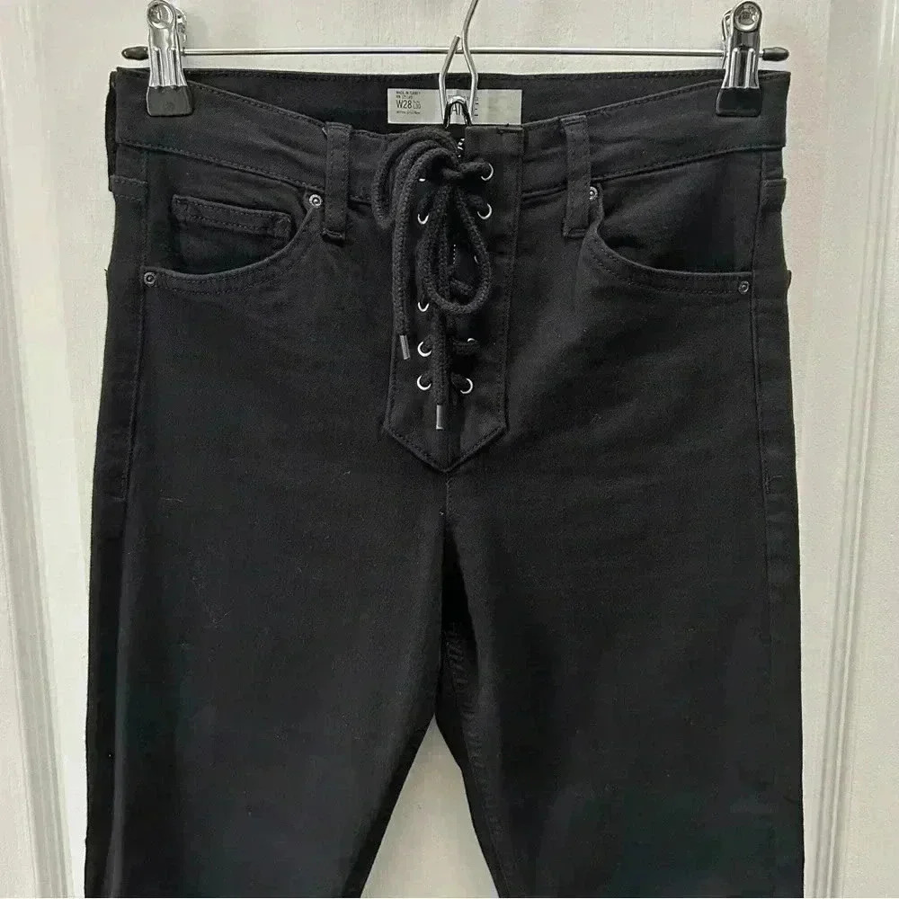 Topshop Moto Skinny Jeans Jamie High Rise Lace Up Ankle Crop Black Size 26 - Picture 6 of 16